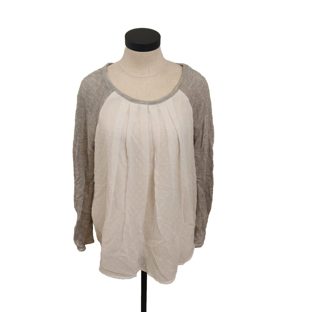 Sundays In Brooklyn Women's Blouse Gray White Swiss Dot Long Sleeve.